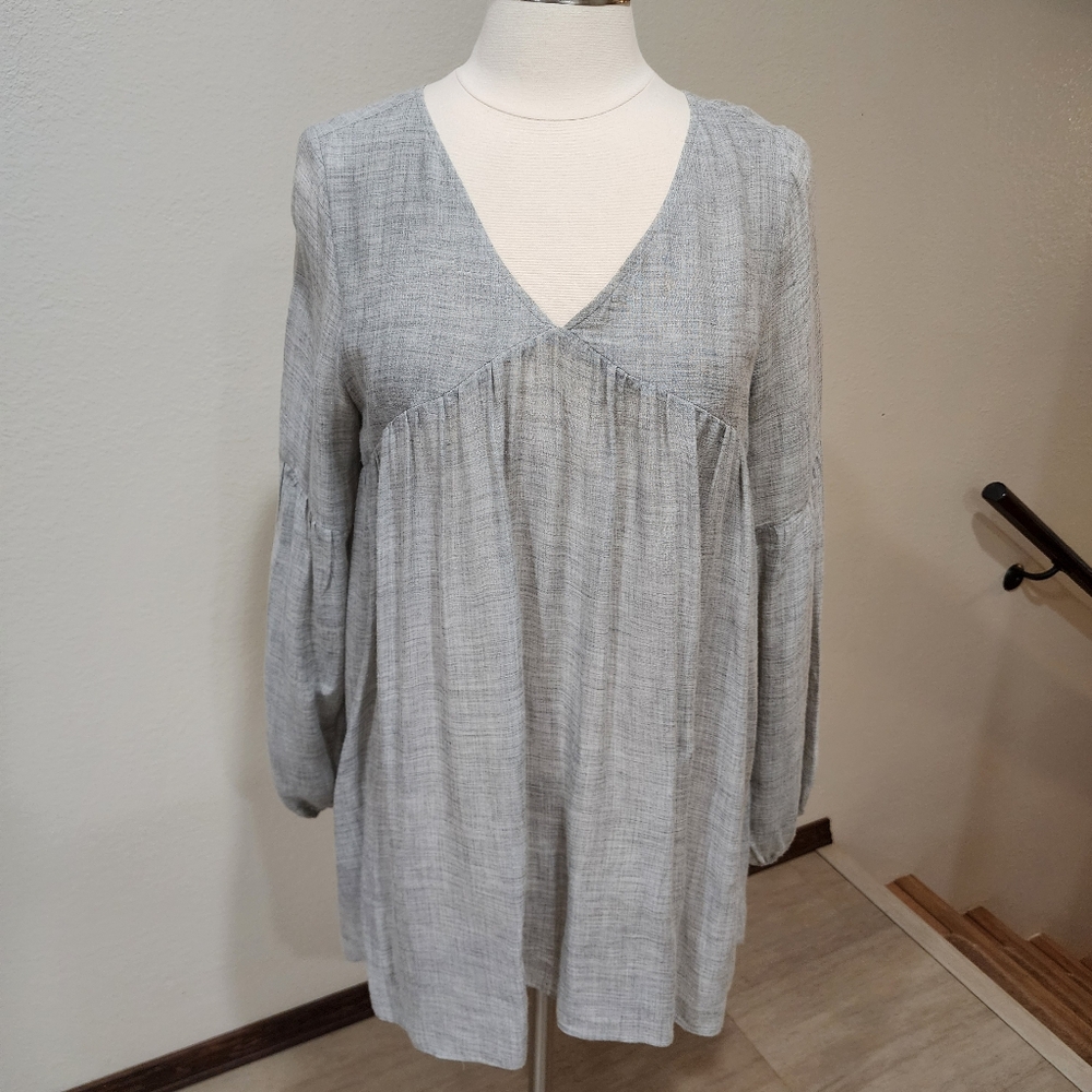 Sundance Waning Moonlight Blouse Top Babydoll Gray Flowy Boho Tunic size Medium
